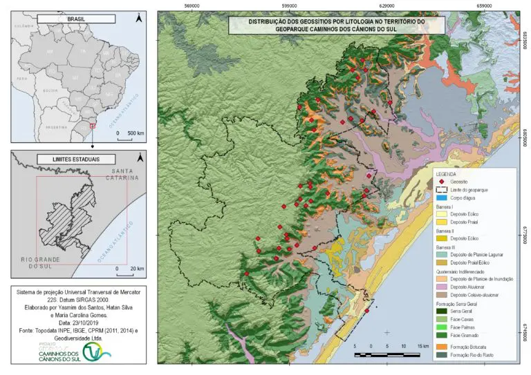 Distribuição dos geossítios por litologia