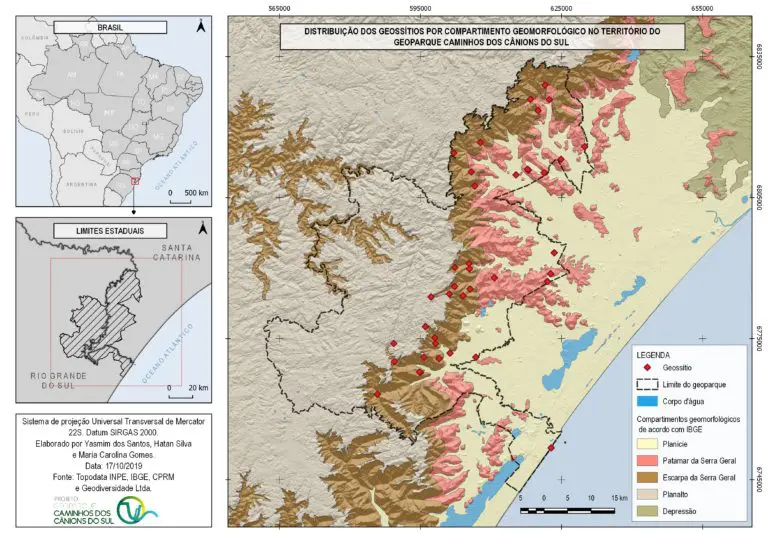 Distribuição dos geossítios por compartimento geomorfológico