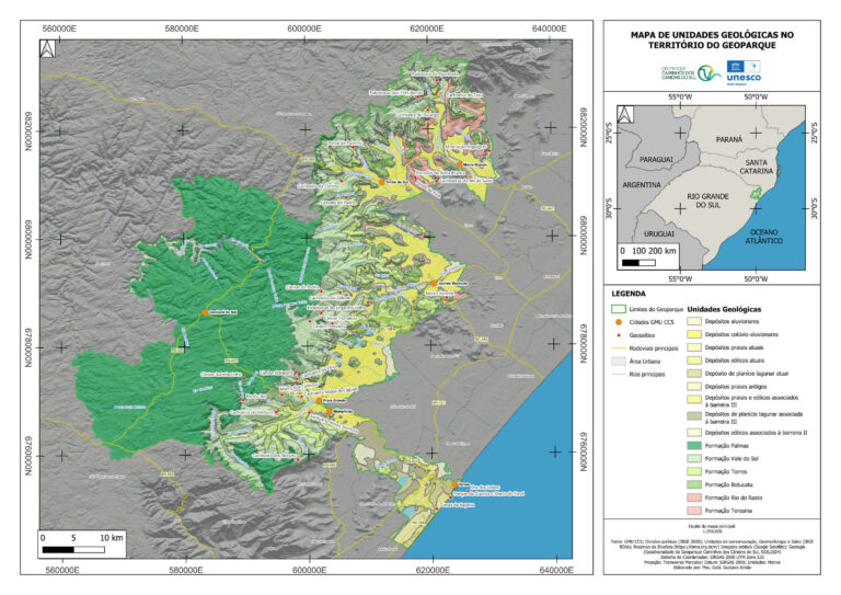 Mapa de unidades geológicas no território do geoparque